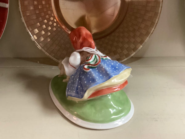 Herend Porcelain Girl w/ Piglet Figurine