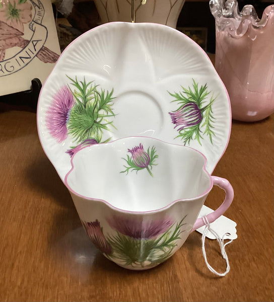 Shelley Bone China Purple Thistle Cup & Saucer Set