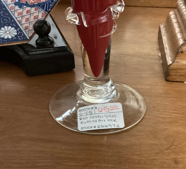 Red Cased Art Glass Bud Vase