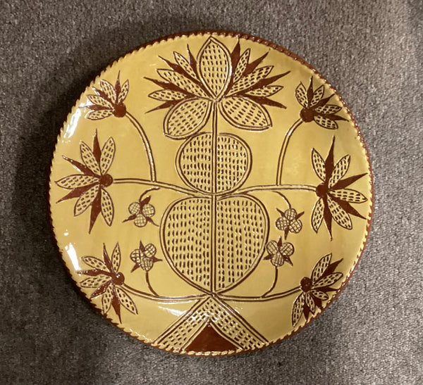 Henderson 12" Redware Sgraffito Flower Plate