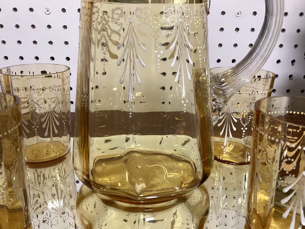 Five Piece Victorian Hand Painted Enamel Lemonade Set