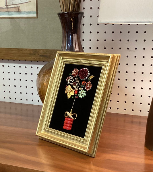 Framed Vintage Jewelry Floral Art