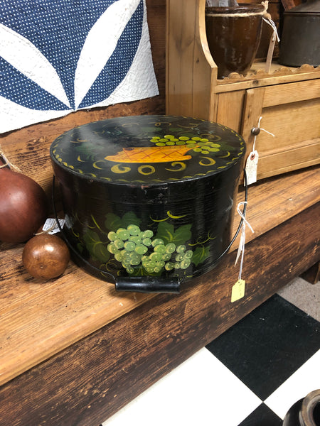 Antique Round Wood Tole Painted Pantry Box