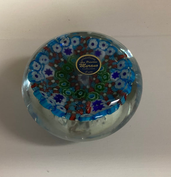 Murano Millefiori Art Glass Paperweight in Original Box