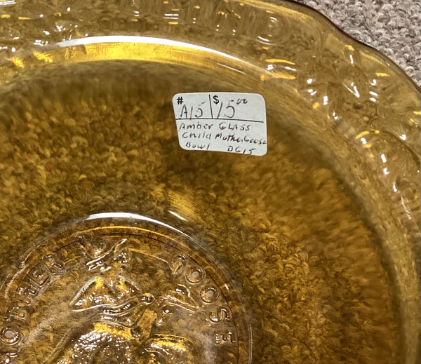 Child's Vintage Mother Goose Nursery Rhymes Amber Glass Cereal Dish