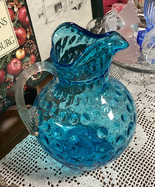 Fenton Vintage Blown Glass Blue Coin Dot Pitcher