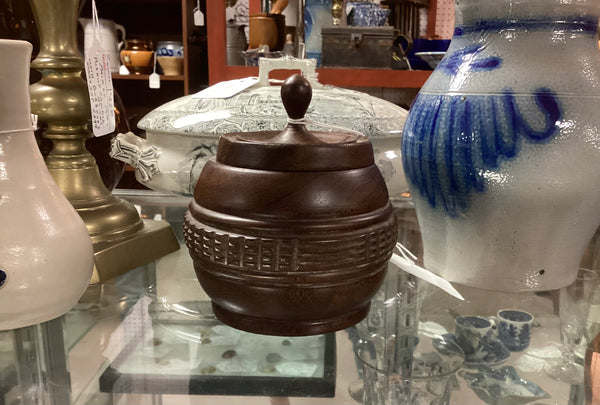 Carved and Turned Antique Wooden Sugar Bowl w/ Lid
