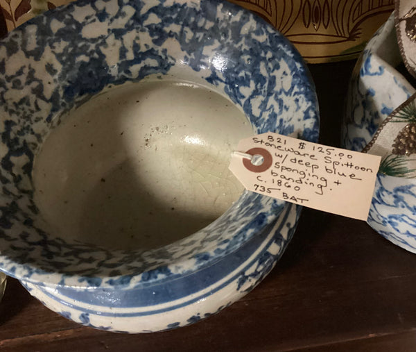 Blue Stoneware Spittoon Circa 1860