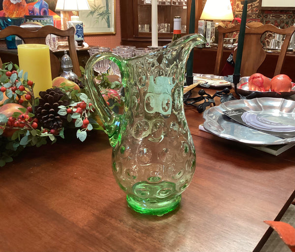 Green Glass Coin Dot Pitcher