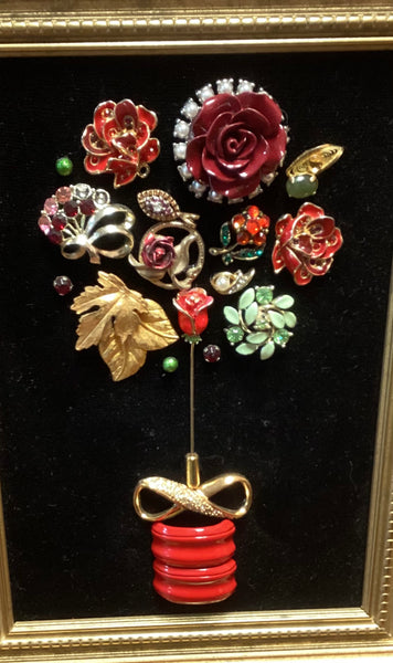 Framed Vintage Jewelry Floral Art