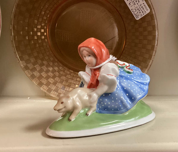 Herend Porcelain Girl w/ Piglet Figurine
