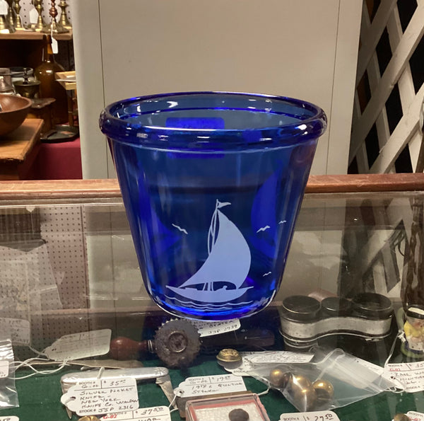 Hazel Atlas Ships Cobalt Blue Vintage Glass Ice Bucket