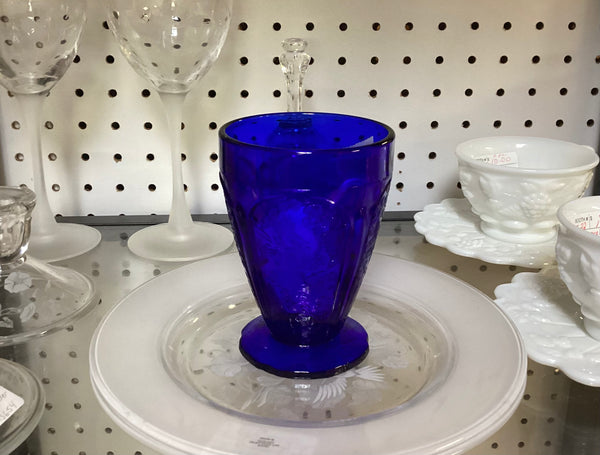 Jeannette Cobalt Blue Glass 8 Ounce Footed Tumbler