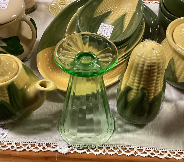 Hocking Green Depression Glass 6 Inch Block Optic Footed Tumbler