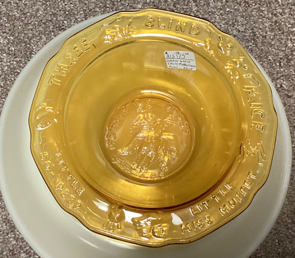 Child's Vintage Mother Goose Nursery Rhymes Amber Glass Cereal Dish
