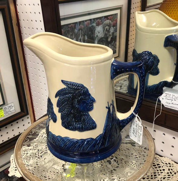 Old Sleepy Eye Pottery Pitcher Cobalt Blue & Cream