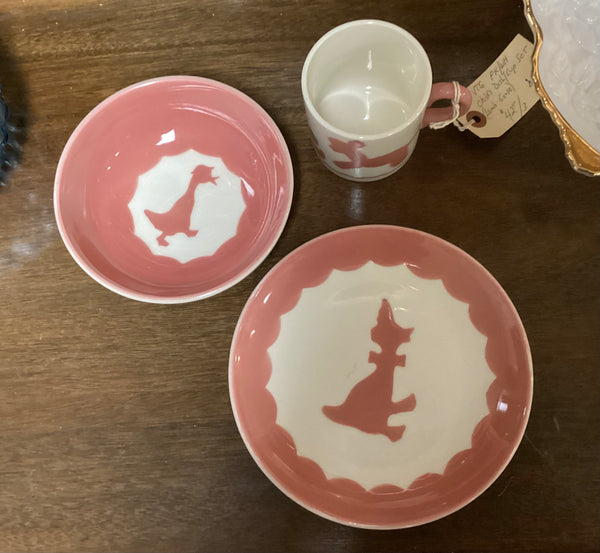Vintage Continental Kilns Pink & White Child’s 3-Piece Breakfast Set