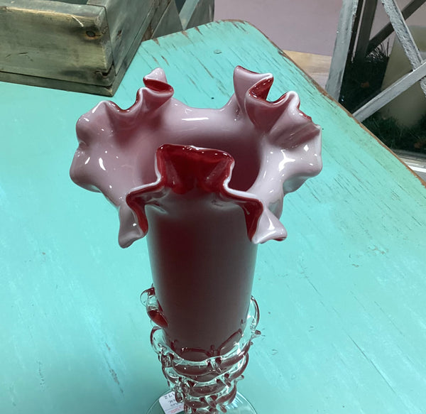 Red Cased Art Glass Bud Vase