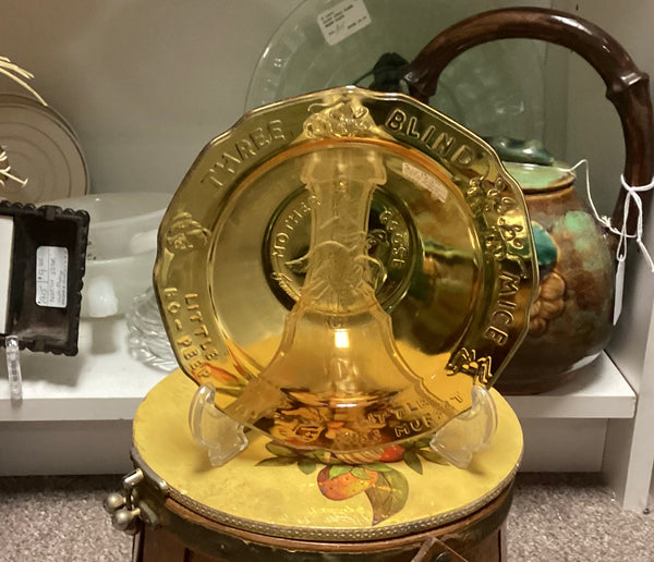 Child's Vintage Mother Goose Nursery Rhymes Amber Glass Cereal Dish