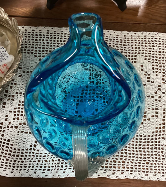 Fenton Vintage Blown Glass Blue Coin Dot Pitcher