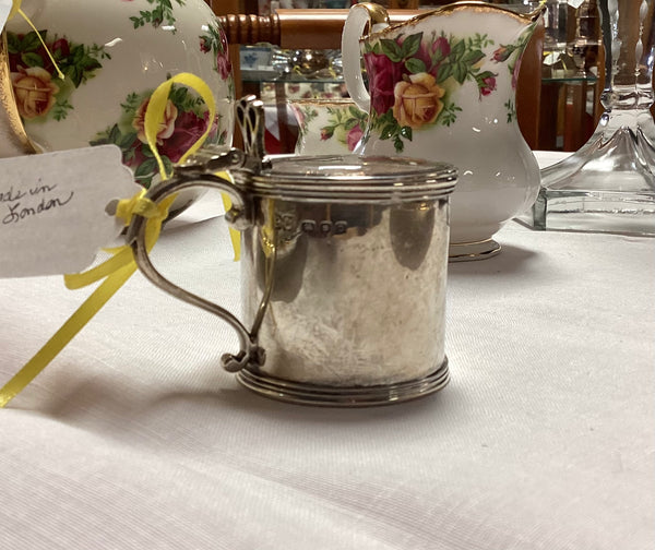 Antique English Silver Mustard Pot with Cobalt Liner