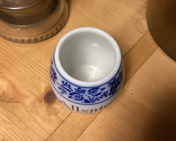 German Made Antique Blue & White Stoneware Allspice Crock