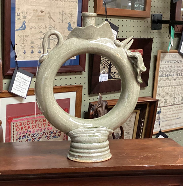 Folk Art Pottery Chicken Ring Jug