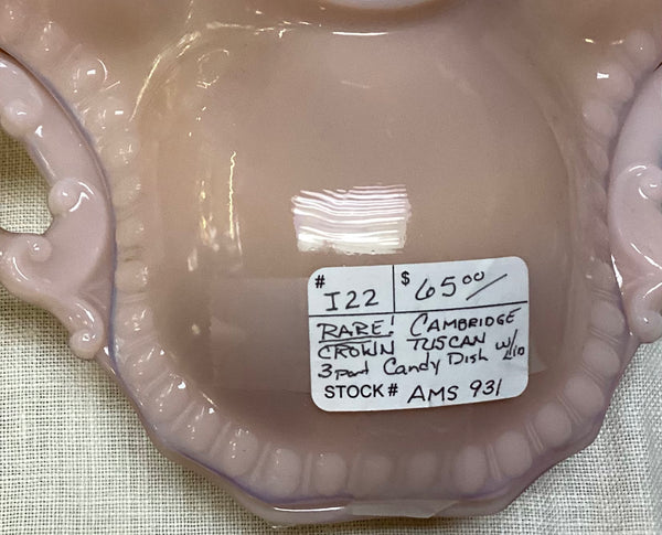Cambridge Crown Tuscan Pink Divided Candy Dish w/ Lid