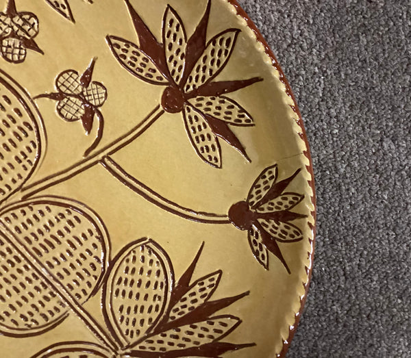 Henderson 12" Redware Sgraffito Flower Plate