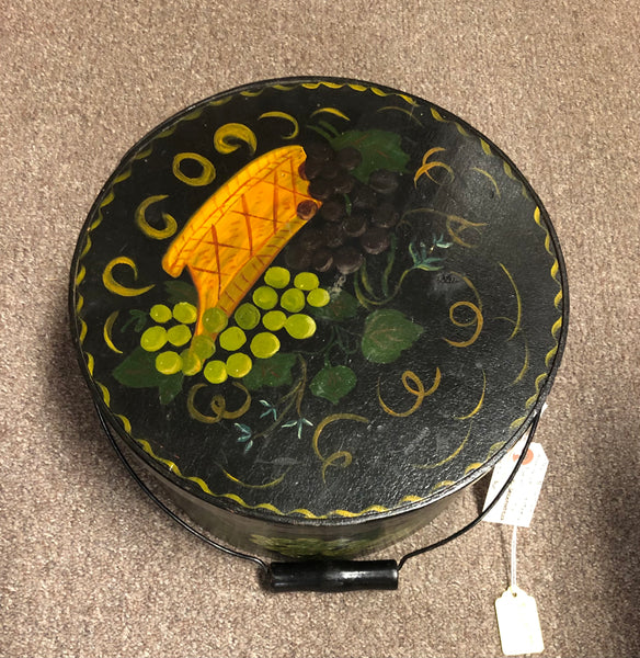 Antique Round Wood Tole Painted Pantry Box