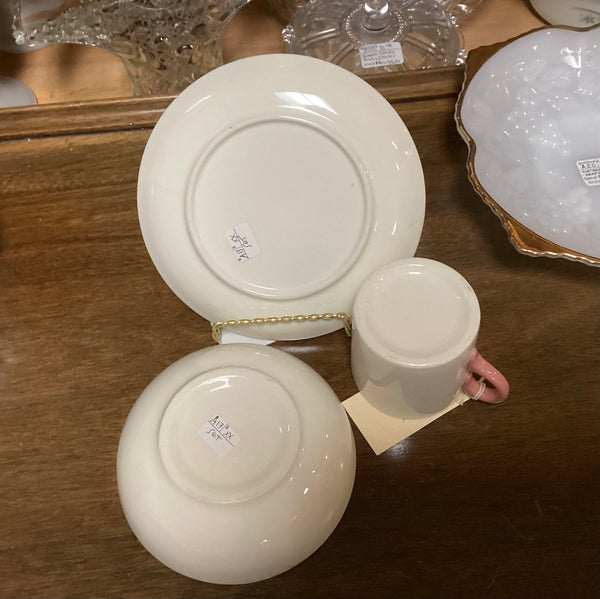 Vintage Continental Kilns Pink & White Child’s 3-Piece Breakfast Set