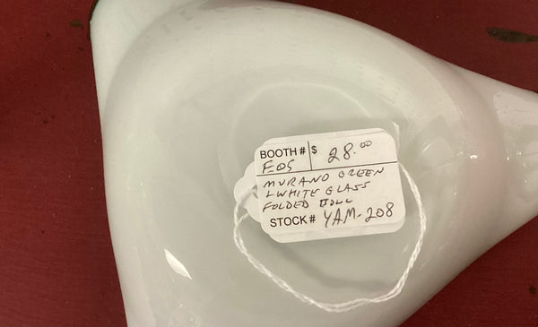 Cased Murano Green & White Art Glass Folded Bowl