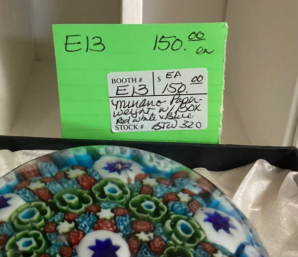 Murano Millefiori Art Glass Paperweight in Original Box