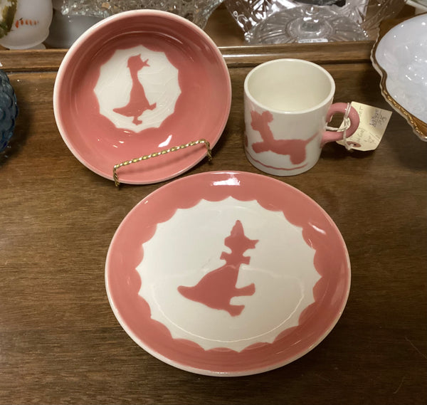 Vintage Continental Kilns Pink & White Child’s 3-Piece Breakfast Set