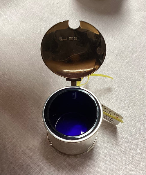 Antique English Silver Mustard Pot with Cobalt Liner