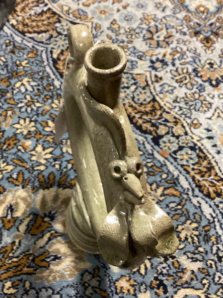 Folk Art Pottery Chicken Ring Jug