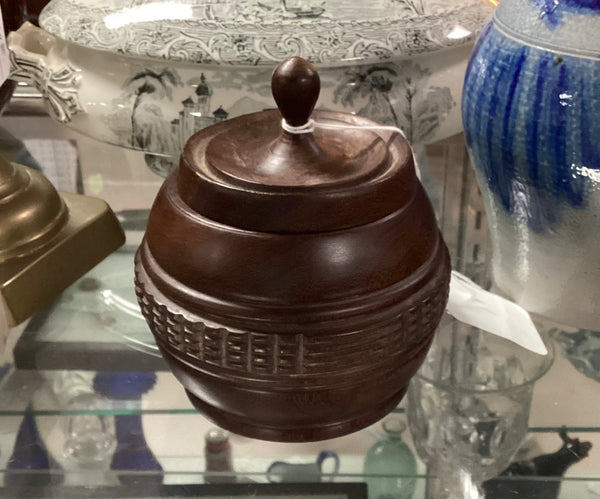 Carved and Turned Antique Wooden Sugar Bowl w/ Lid