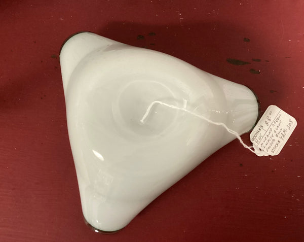 Cased Murano Green & White Art Glass Folded Bowl