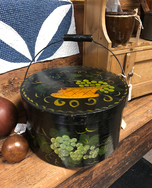 Antique Round Wood Tole Painted Pantry Box
