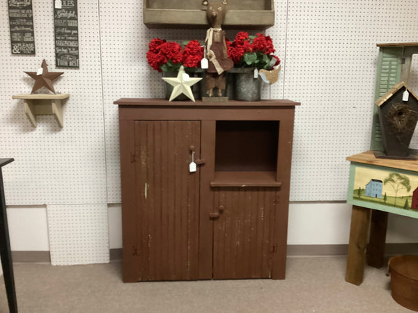 Painted Red Primitive Wooden Cupboard Made in Indiana