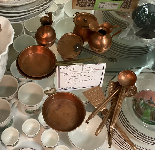 Vintage Child's Miniature Toy Copper 14-pc  Pots and Pans Set