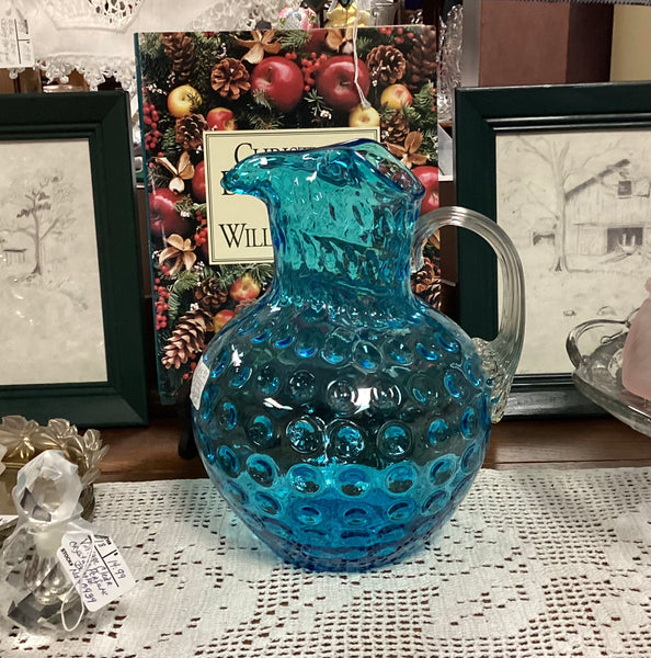 Fenton Vintage Blown Glass Blue Coin Dot Pitcher