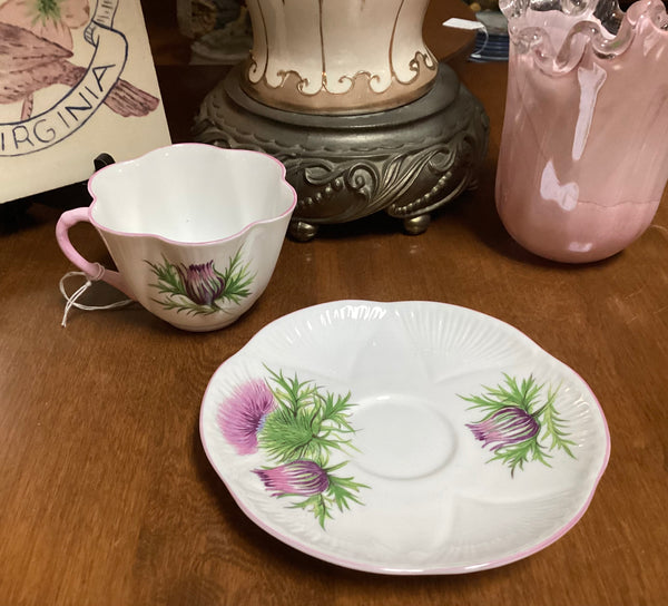 Shelley Bone China Purple Thistle Cup & Saucer Set