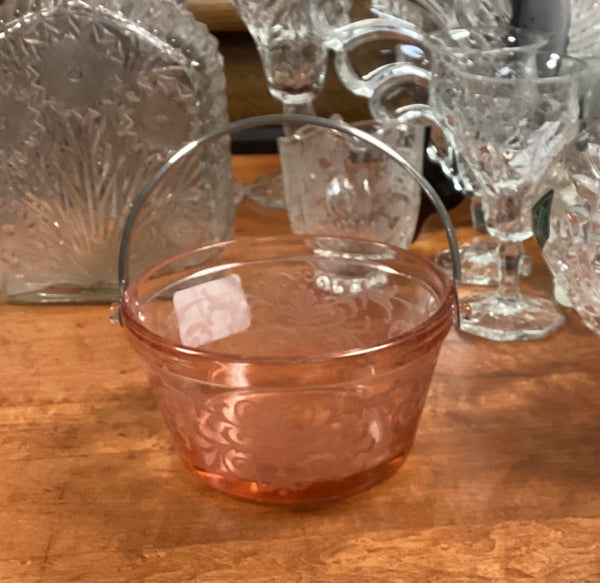 Fostoria Versailles Pink Glass Whipped Cream Dish w/ Handle