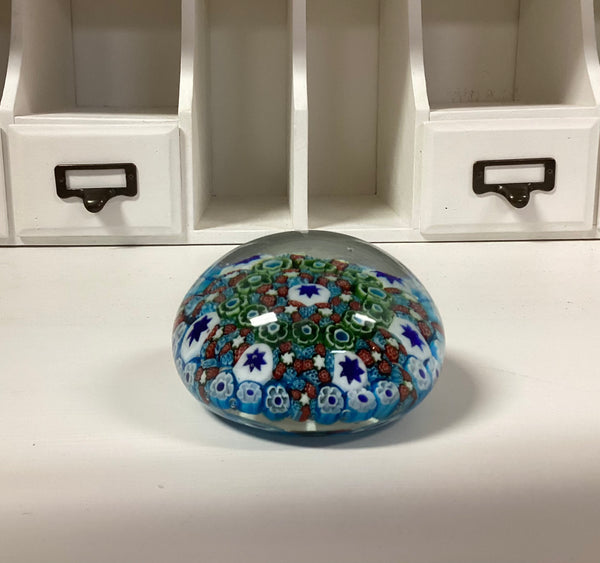 Murano Millefiori Art Glass Paperweight in Original Box