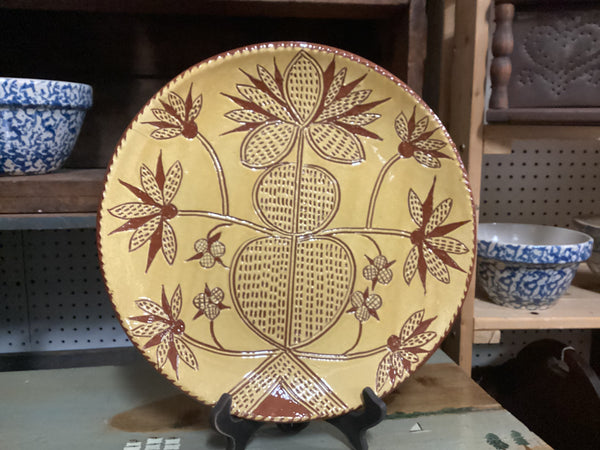Henderson 12" Redware Sgraffito Flower Plate