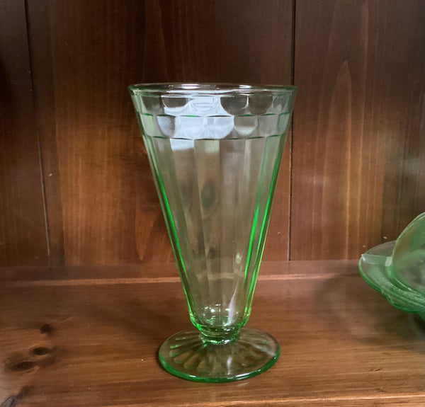 Hocking Green Depression Glass 6 Inch Block Optic Footed Tumbler