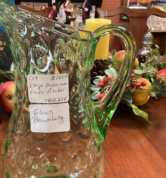Green Glass Coin Dot Pitcher