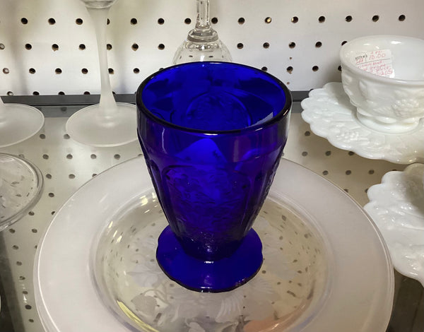 Jeannette Cobalt Blue Glass 8 Ounce Footed Tumbler