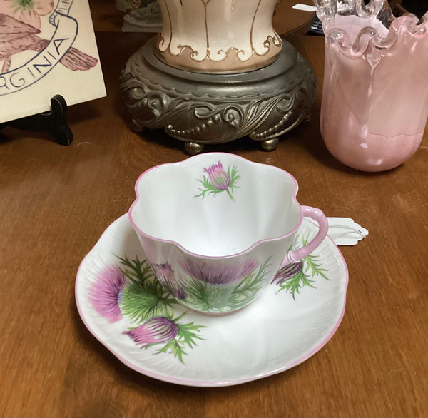 Shelley Bone China Purple Thistle Cup & Saucer Set